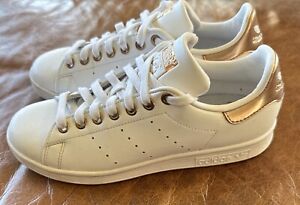 Size 6.5 - Fit Like 7 adidas Stan Smith White Gold Metallic Women NWOB