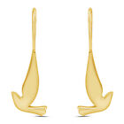 Love Swallow Bird Hook Dangle Earrings 14K Yellow Gold Plated Sterling Silver