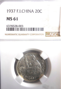 1937 FRENCH INDOCHINA 20 CENTIMES - NGC MS61 - Great Silver Coin - Lot #A24