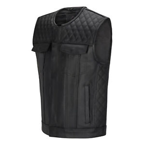 Diamond stitch leather sleeveless motorcycle biker vest for Tall Rider