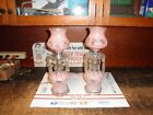 VTG PAIR FROSTED PINK ART DECO GLASS table lamps FLORAL GRAPES ? PRISMS