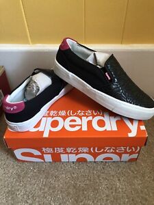 Superdry Leather Canvas Black Slip On Sneakers Women 6