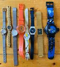 Vintage Quartz Wrist Watch PARTS LOT: Fossil, Elgin, Swatch, Batman, Etc.