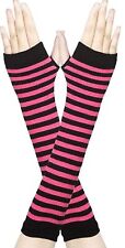 Striped Knit Long FINGERLESS GLOVES ARM WARMERS Sleeves Hip Hop Cosplay-PINK/BLK