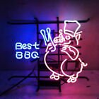 Best BBQ Pig Pork Neon Sign Real Glass Beer Bar Pub Club Home Wall Decor 19x15