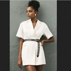 Anthropologie 4SI3NNA Lorenzo Short-Sleeve Belted Blazer Dress in Ivory Sz L NWT