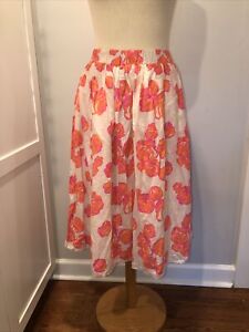 Lane Bryant Womens Ivory Orange Floral Cotton A Line Midi Skirt Sz 18/20  FLAW