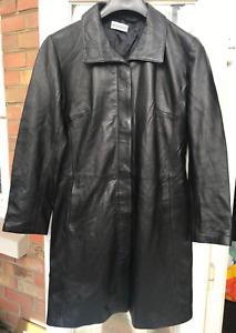 Woodlands Womens Real Leather Long Coat Length 37” Bust 35” Size UK10 Black