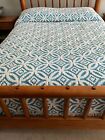 Vintage Cotton Teal & White Chenille Bedspread Full Queen 96
