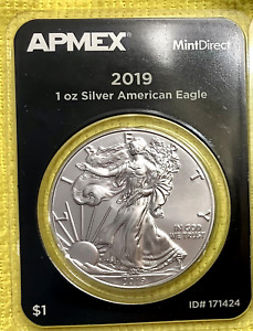 2019 APMEX Mint Direct ASE American Silver Eagle Gem BU 1 Troy Oz .999 Fine