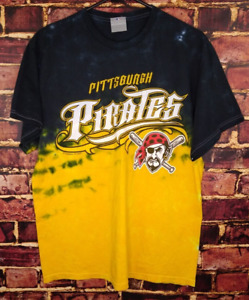 Vtg Pittsburgh Pirates Black & Gold Jolly Rodger Tie Dye T-Shirt MLB Size M READ