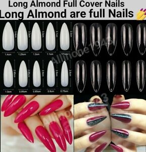 600Pc Long Almond Full Cover artificial Nails Tips Acrylic False Press on Nails