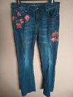 Grace In LA Jeans Women’s 28 Floral Embroidered Easy Fit Blue Denim, Distressed