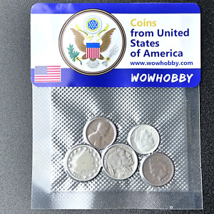 5  Random US Coins: 1909-1919 Penny, Silver Dime, Liberty, Indian Head, Buffalo
