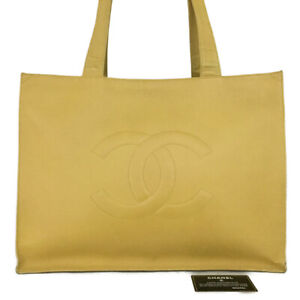 CHANEL CC Logo Caviar Skin Shoulder Tote Bag Yellow/3Y0208