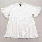 Forever 21 Womens Babydoll Top Blouse Ruffle Short Sleeve Crew Neck White Sz L