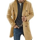 Men's Classic Double Breasted Wool Blend Pea Coat Mid Length Long Trench Coat