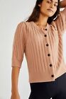 Free People Sloane Cardigan Sweater Womens Small Neutral Button Front 3/4 Sleeve