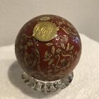 Oriental Accent Enamel and Metal 4” Ball Orb Globe Red Gold Floral Decor Display