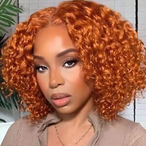 💗Ginger Short Curly Lace Front Wig Human Hair 13x4 Ginger Wet and Wavy Bob Wigs