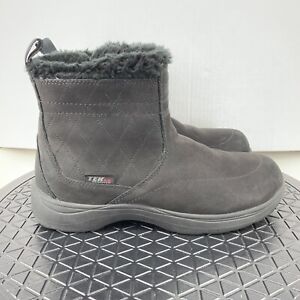 LL Bean Women Size 7.5 Boots Black Suede Fur Trim Tek 2.5 Waterproof Shoes Mid