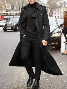Men's Double Breasted Trench Coat Fashion Solid Casual Long Jacket with Belt