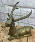 Vintage Brass Deer Buck Stag Reindeer Hollywood Regency Style 8” Lying Down