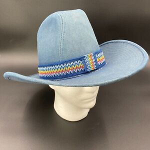 Vintage YA Cowboy Western Hat Size  7 1/4- 7 3/8  Medium Blue Cotton Denim