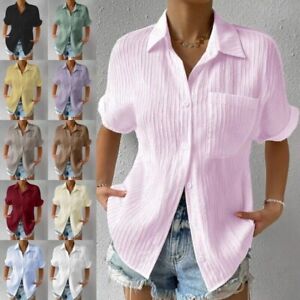 Plus Size Women Summer Tunic Shirts Short Sleeve Blouse Ladies Button Down Tops