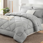 New ListingQueen Bed in a Bag 7-Pieces Comforter Set with Sheets Light Grey All Season Bedd