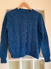 Handknit Cardian Sweater New -- Pure Irish Wool Tweed, Blue