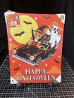 Retro Happy Halloween 12x16 Canvas Art Print LED Light Up Witch Car Ghost Bats