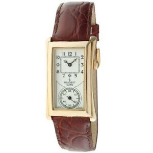 Peugeot Mens 2038G Vintage Contoured Dial Brown Leather Doctors Gold tone Watch