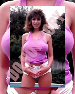 Christy Canyon In a Sexy Purple Shirt and Shorts Pin-Up Cheesecake 8x10 Photo