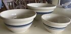 ROSEVILLE Friendship Pottery Set of 3 Nesting Mixing Bowls Blue Stripe Farmhouse