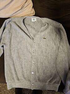 Vintage IZOD LACOSTE Cardigan Sweater Men's M  Made in USA Gray Blue Gator