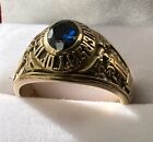 University of Illinois Ladies 10k Gold Class Ring  Size 9 Dark Blue Stone 1975