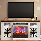 3-Sided Glass TV Stand with 24 Inch Fireplace for 65