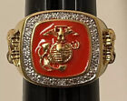 Danbury mint US Marines military veteran rings 14k GOLD PLATED W/ Diamonds