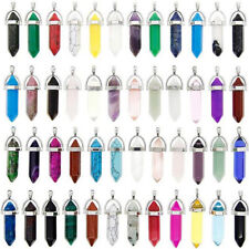 Natural Gemstones Hexagonal Pointed Reiki Chakra Pendant Charms Silver Plated