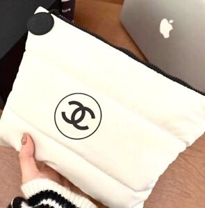 New Chanel beauty gift White puffy makeup bag pouch clutch cosmetic case VIP