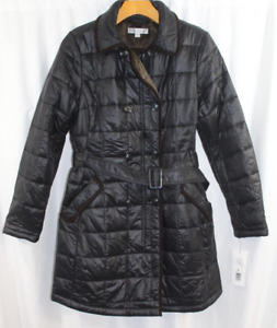 NWT Via Spiga Womens Black Box Quilted Puffer Trench Jacket XS Belted