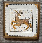 Vtg Italy S Marco Ceramica Art Tile Trivet Wood Frame Handpainted Deer 6.5”