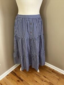 Lane Bryant Blue & White Stripe Tiered Midi Skirt Cotton Pull On Plus Size 22/24