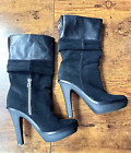 Michael Kors Size 6m Black Suede Platform Heel Slouch Leather Boots New!