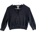 Lord & Taylor 100% Cashmere Button-Up Crew Neck Cardigan Sweater Sz M Black