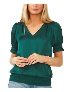 VINCE CAMUTO Womens Green Silk Short Sleeve V Neck Wear To Work Blouse XL