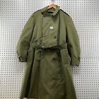 Vintage Military Trench Coat Mens Medium Wool Lined Army Green Heavyweight