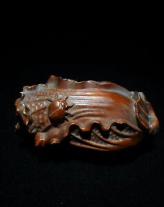 Rare Chinese cabbage boxwood fortune statue collect hand piece netsuke gift