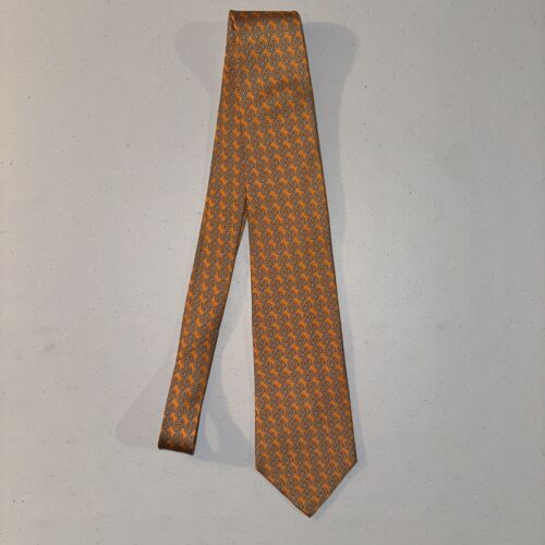 Authentic Hermès Orange 100% Silk Tie Circular Pattern EUC